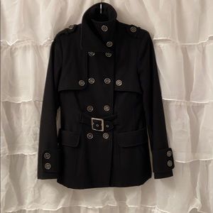 Double breasted black peacoat